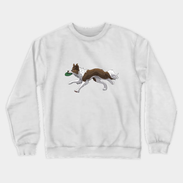 Running Brown Border Collie with Frisbee Crewneck Sweatshirt by Bamsdrawz